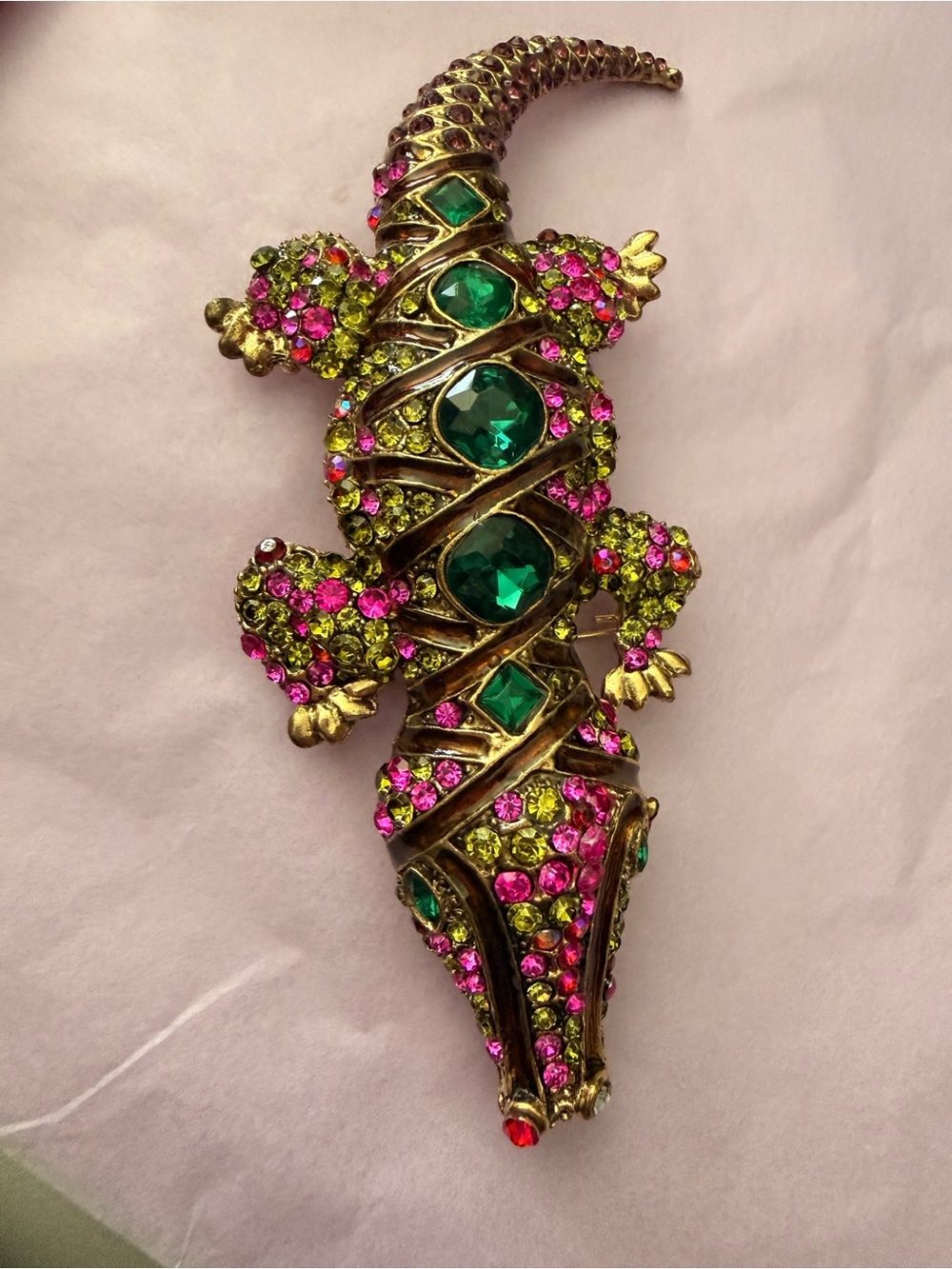 Oversized Rhinestone Alligator Crocodile Statement Brooch